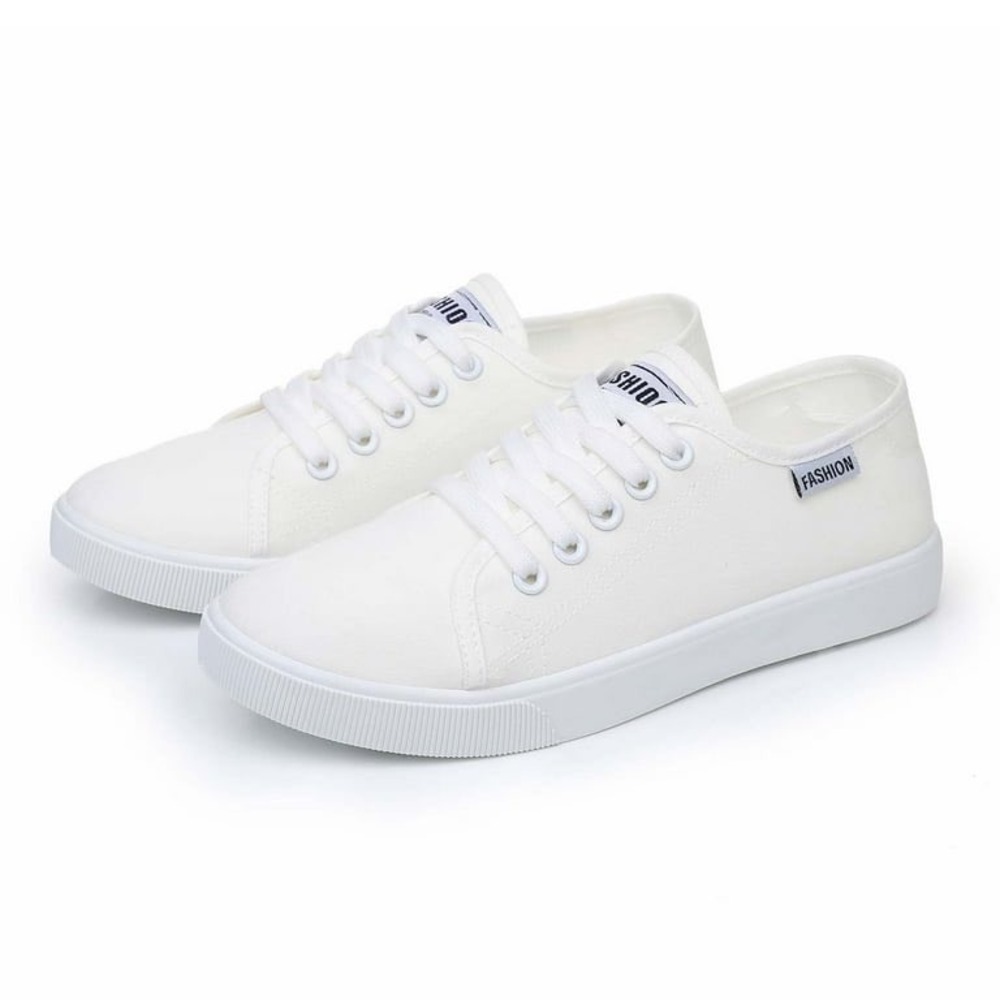 Fashion White Canvas Low Top Lace Up Sneakers Womens Casual Shoes
